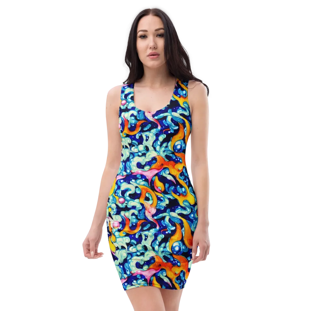 Saturated Splash on Bodycon Dress — Front
