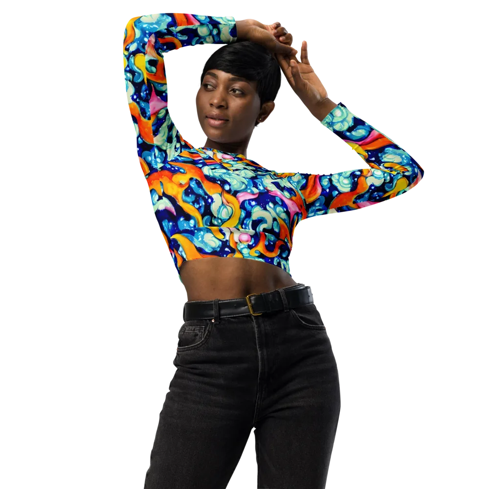 Saturated Splash on Long Sleeve Crop Top — Front