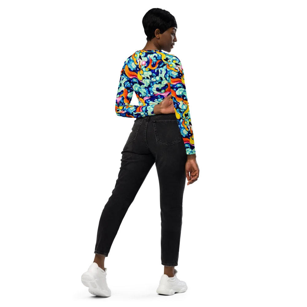 Saturated Splash on Long Sleeve Crop Top — Right Back