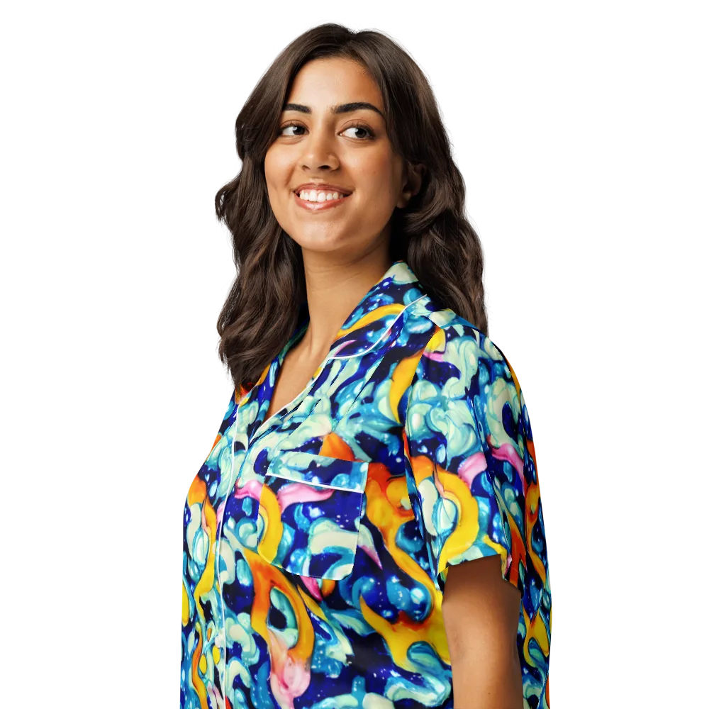 Saturated Splash on Women's Short Sleeve Pajama Top — Left Front
