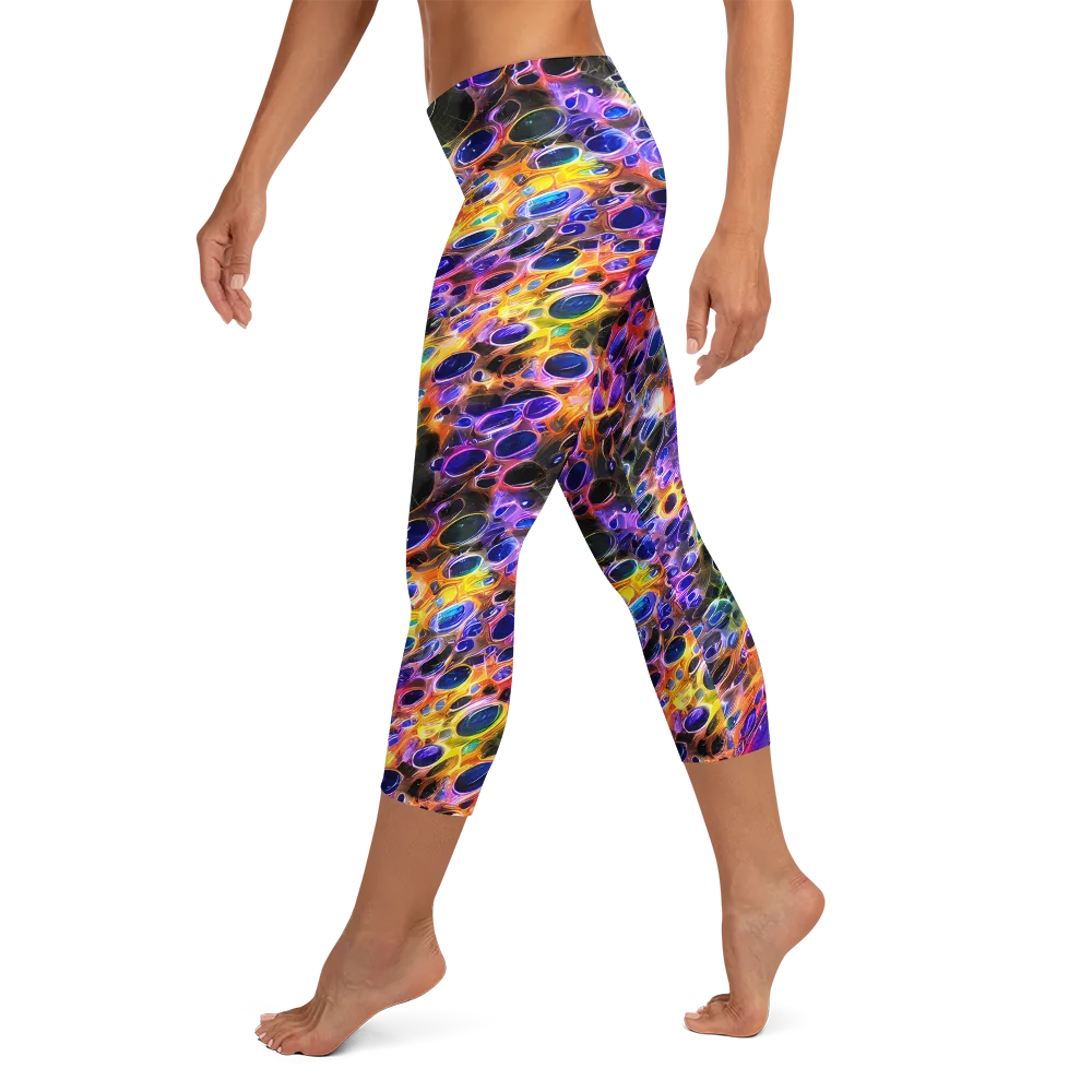 Neon Orbits on Capri Leggings — Left