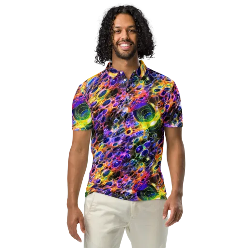 Neon Orbits on a Men's Slim Fit Polo Shirt