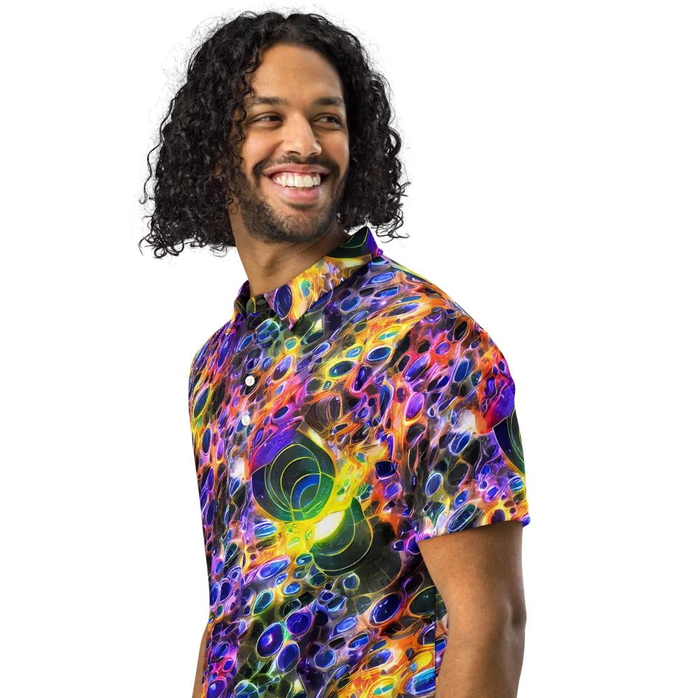 Neon Orbits on Men's Slim Fit Polo Shirt — Left Front