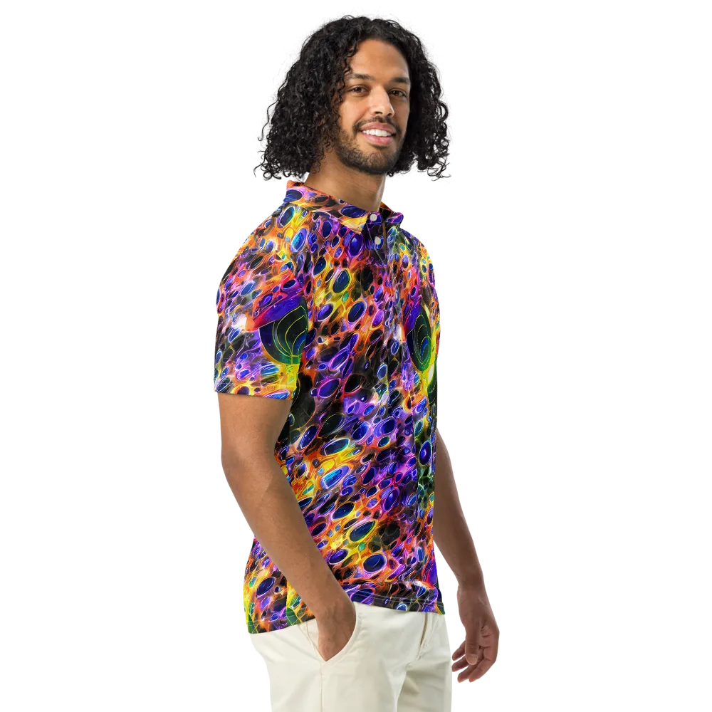 Neon Orbits on Men's Slim Fit Polo Shirt — Right Front