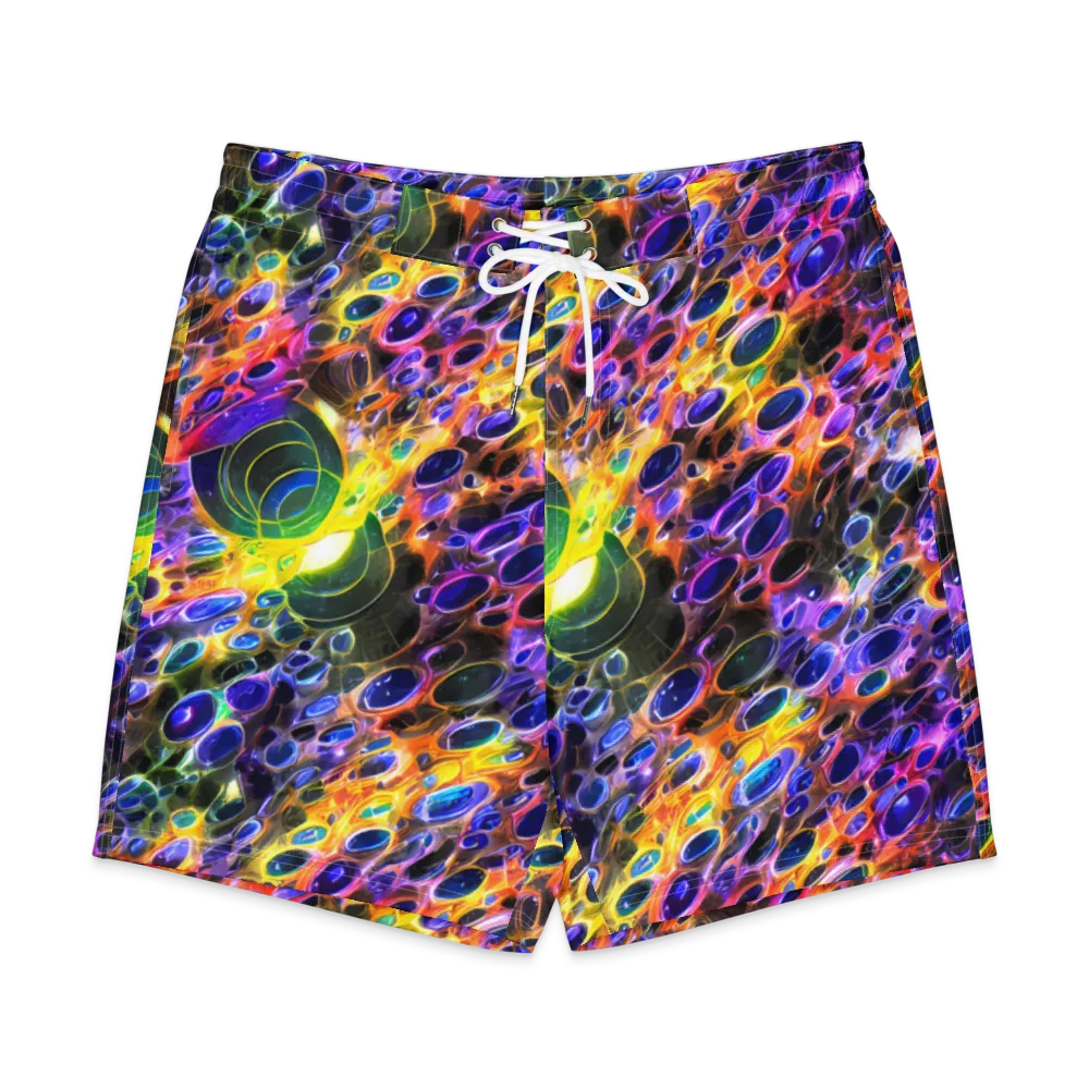 Neon Orbits on Men's Board Shorts — Front