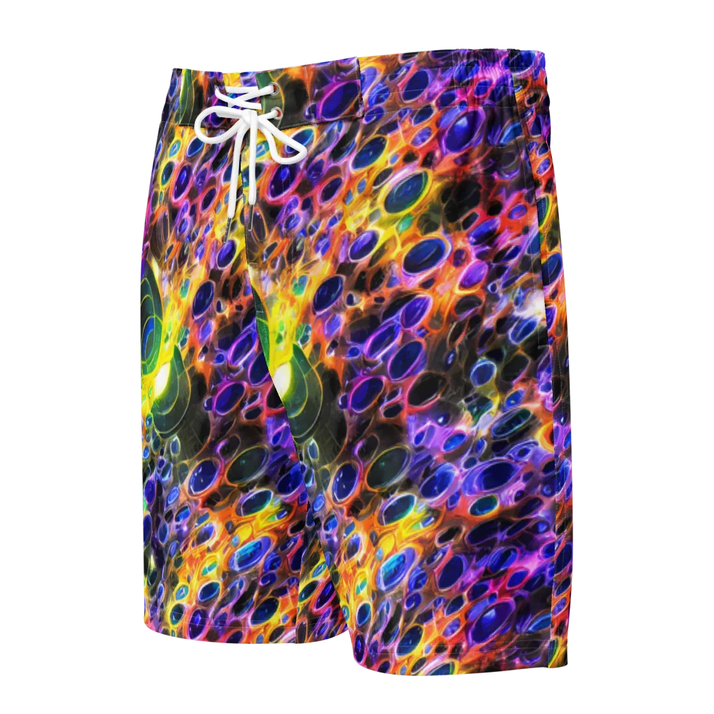 Neon Orbits on Men's Board Shorts — Front