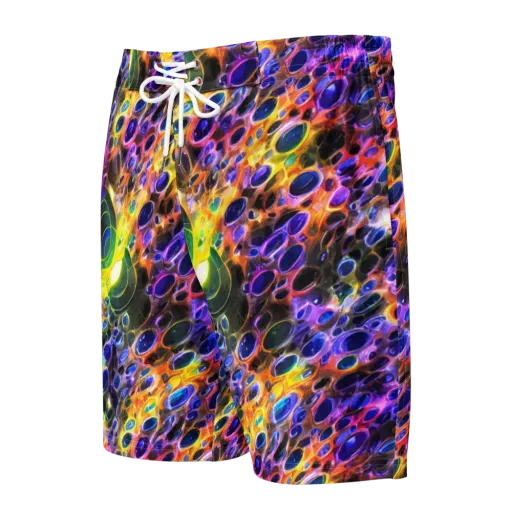 Neon Orbits on a Men's Board Shorts