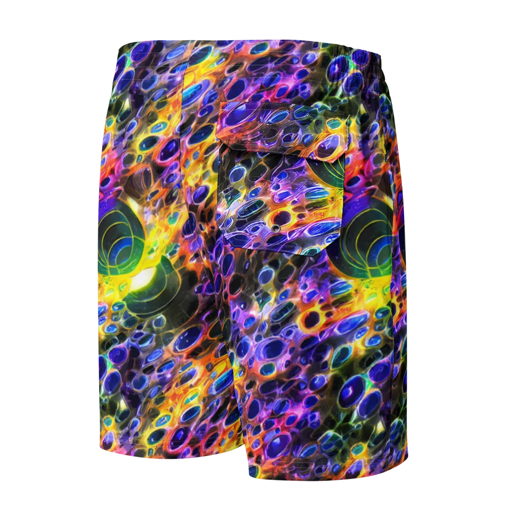 Neon Orbits on Men's Board Shorts — Back