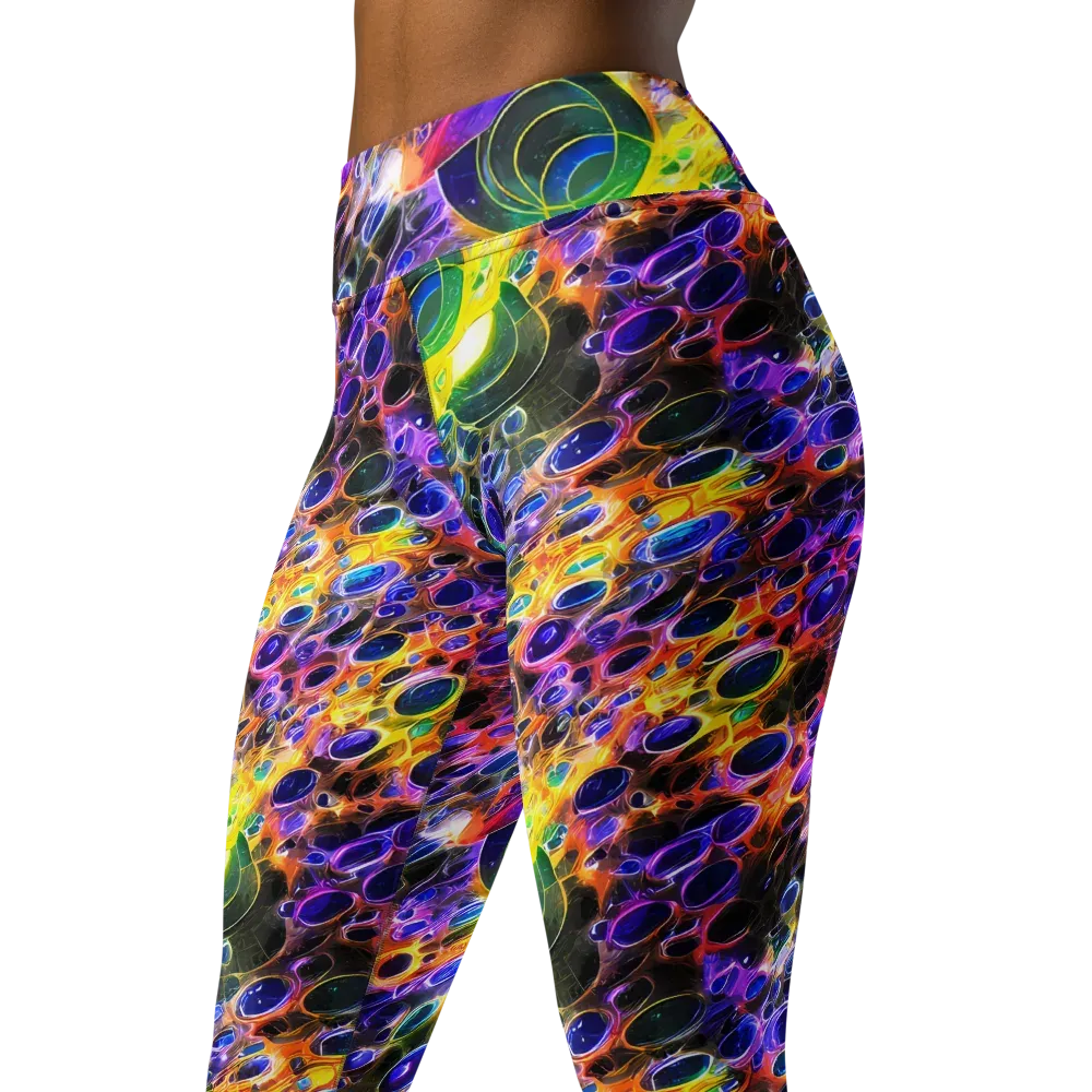 Neon Orbits on Yoga Leggings — Left Front