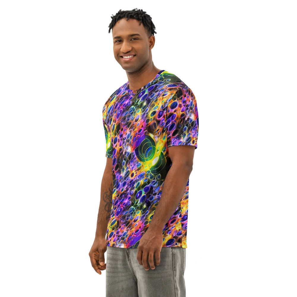 Neon Orbits on Men's Cotton Crew Neck T-Shirt — Left Front