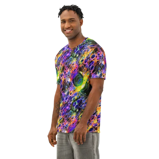 Neon Orbits on a Men's Cotton Crew Neck T-Shirt