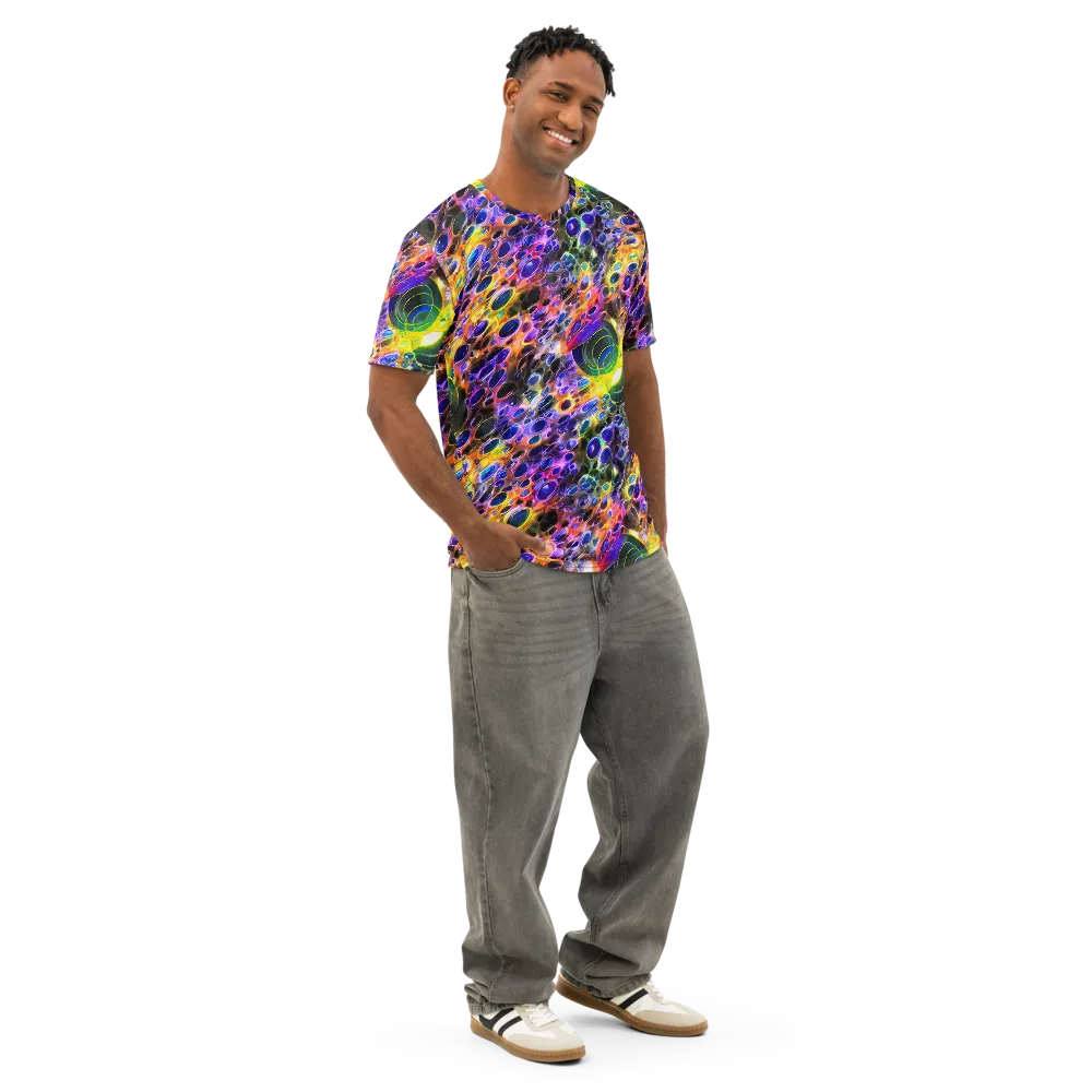 Neon Orbits on Men's Cotton Crew Neck T-Shirt — Right Front