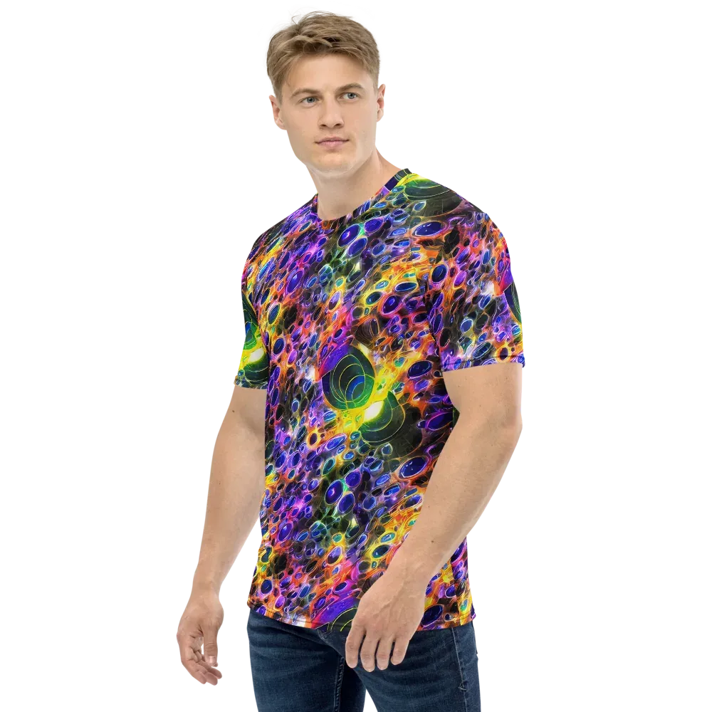 Neon Orbits on Men's Crew Neck T-Shirt — Left
