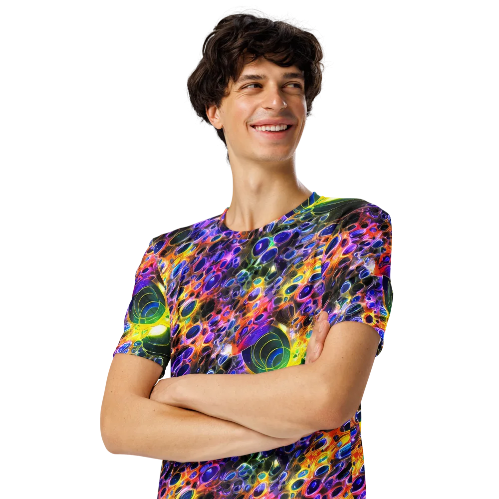 Neon Orbits on Men's Crew Neck T-Shirt — Left Front