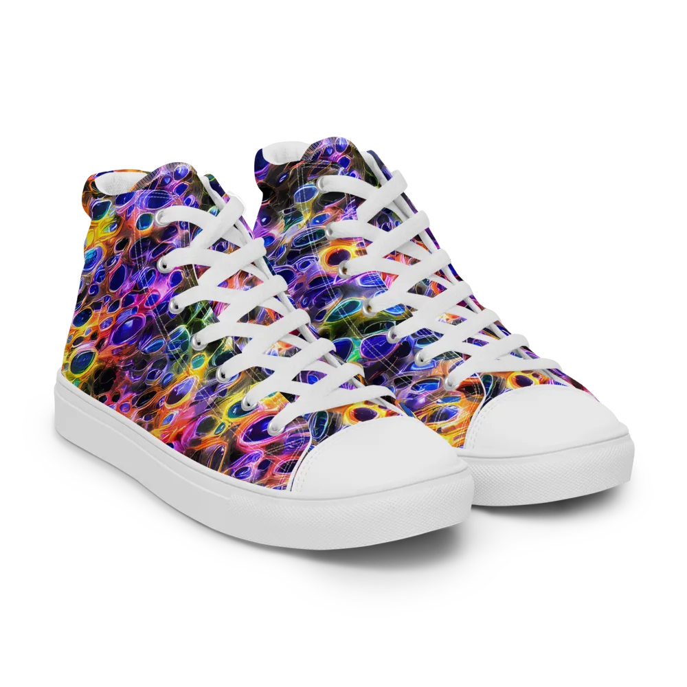 Neon Orbits on Men's High Top Canvas Shoes — Right Front