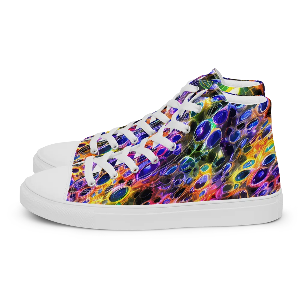 Neon Orbits on Men's High Top Canvas Shoes — Left