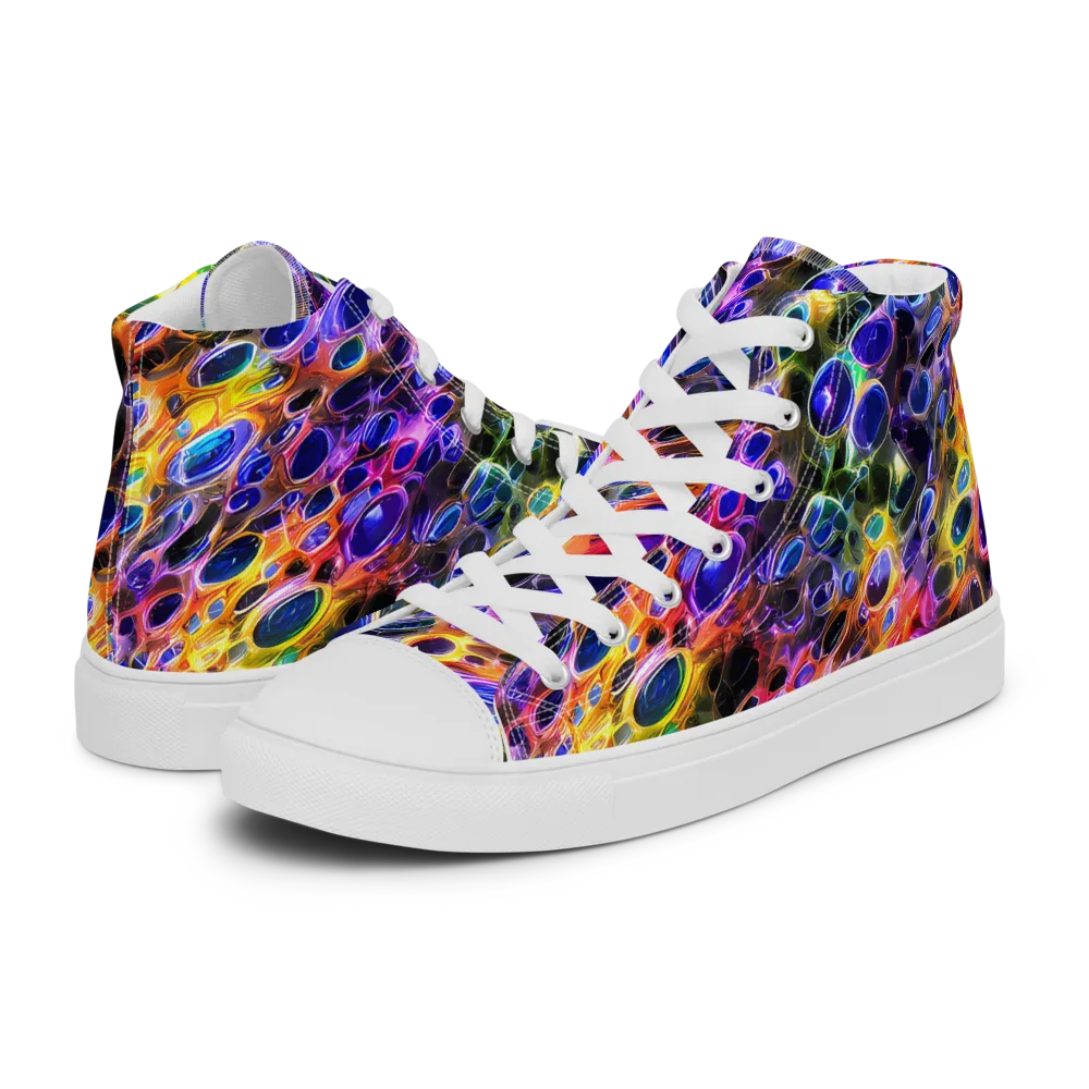 Neon Orbits on Men's High Top Canvas Shoes — Left