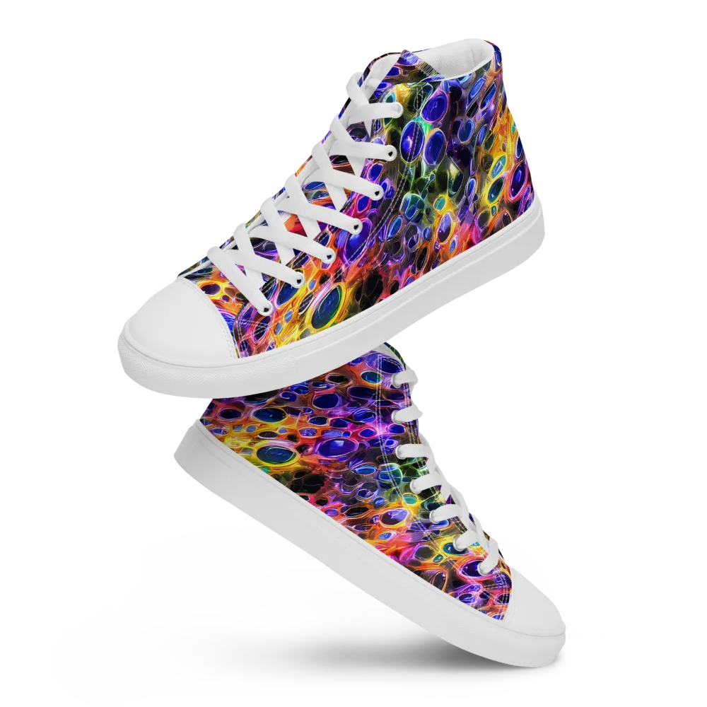 Neon Orbits on Men's High Top Canvas Shoes — Front