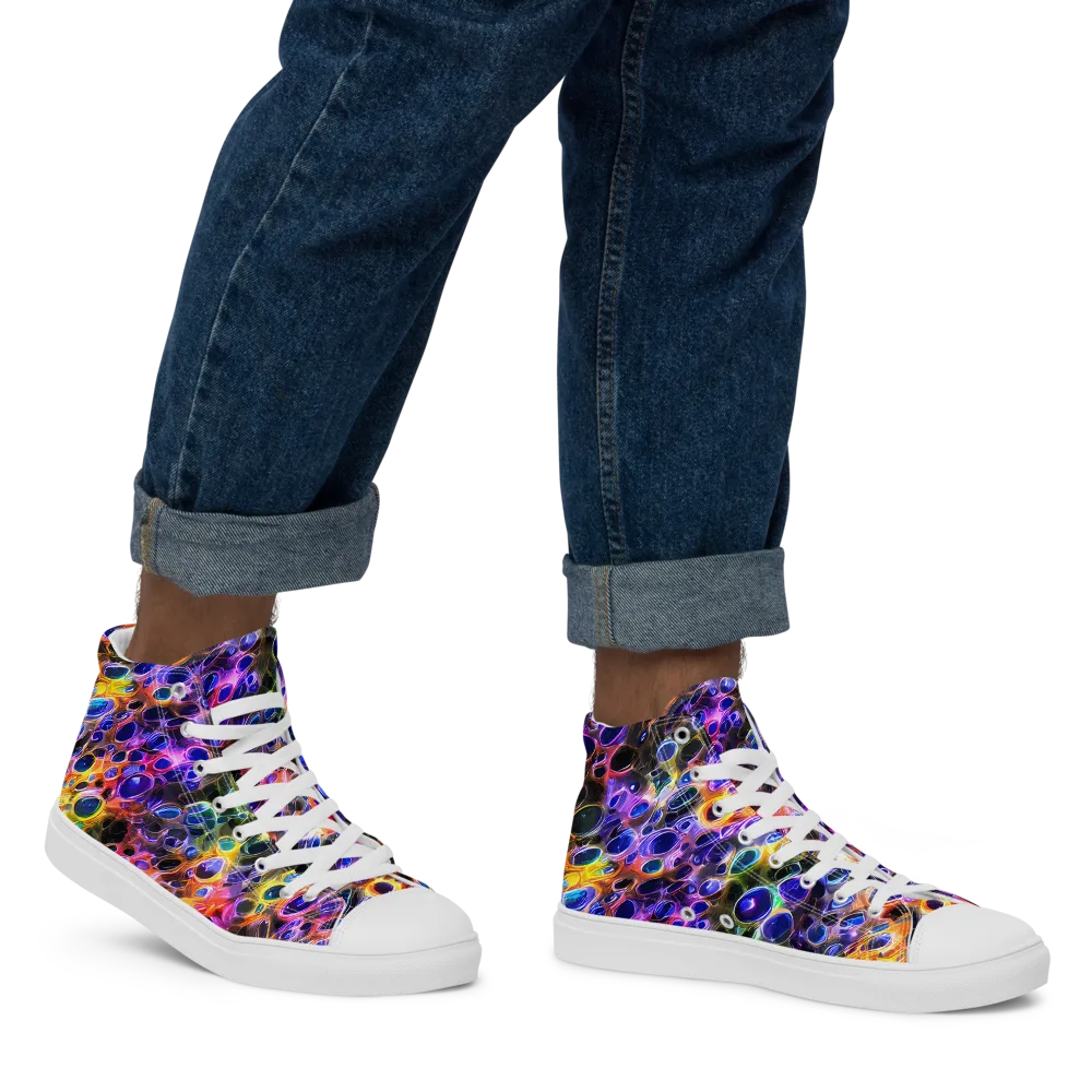 Neon Orbits on Men's High Top Canvas Shoes — Right