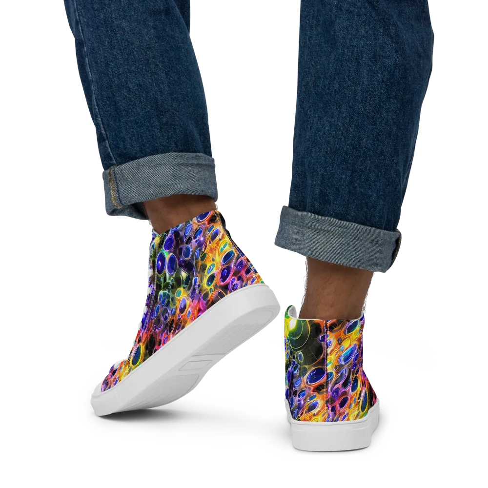 Neon Orbits on Men's High Top Canvas Shoes — Back