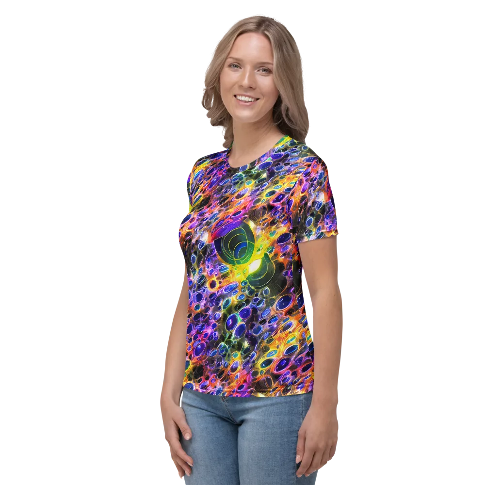Neon Orbits on Women's Crew Neck T-Shirt — Left