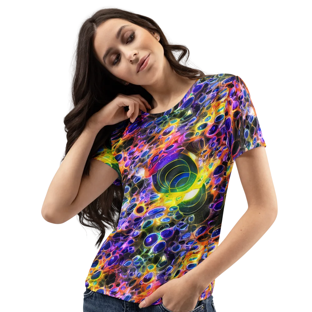 Neon Orbits on Women's Crew Neck T-Shirt — Left Front