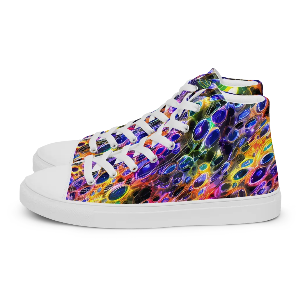 Neon Orbits on Women's High Top Canvas Shoes — Left