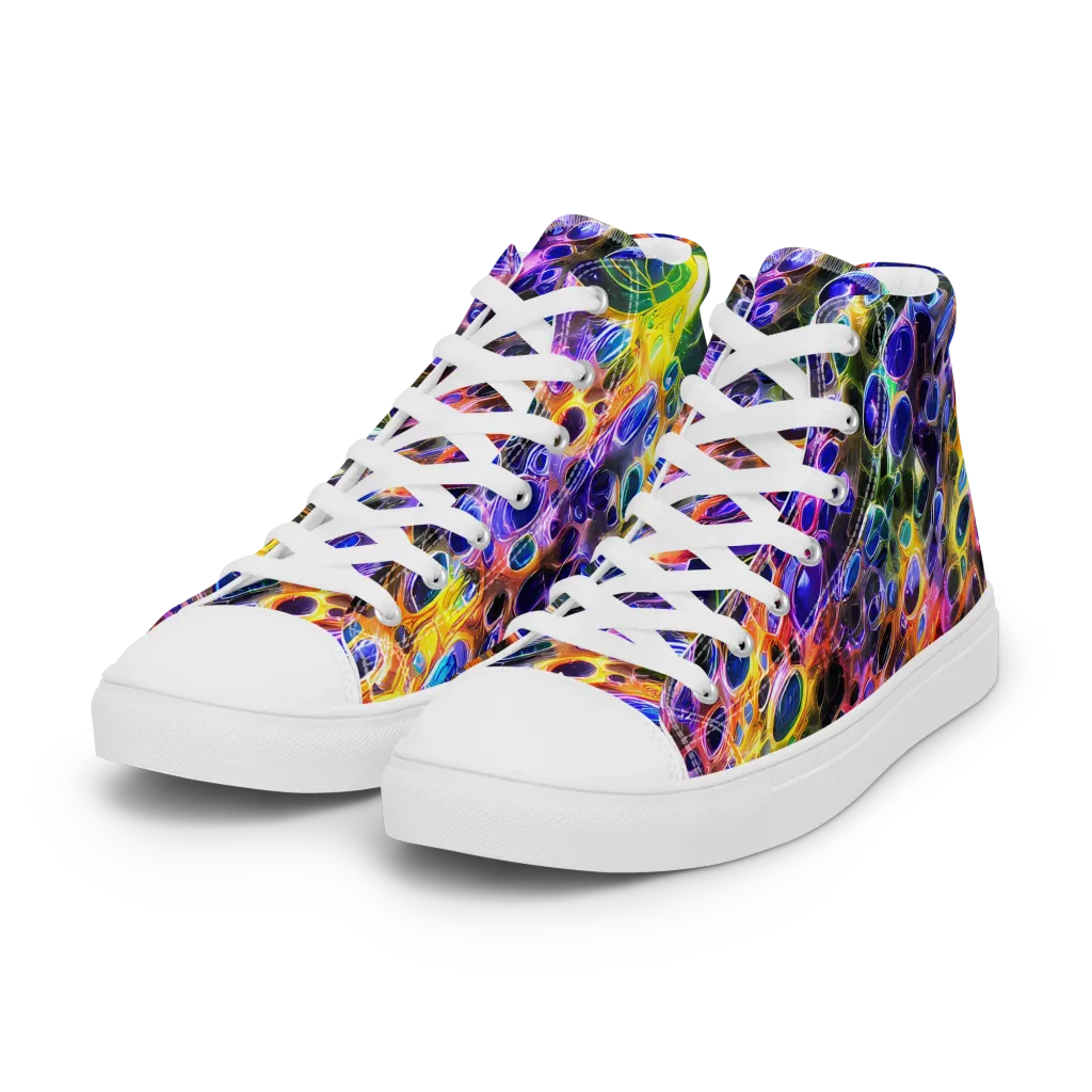 Neon Orbits on Women's High Top Canvas Shoes — Left Front