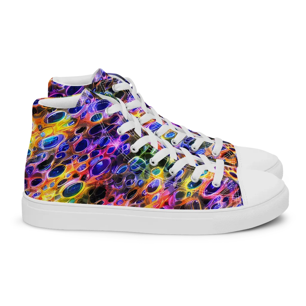 Neon Orbits on Women's High Top Canvas Shoes — Right