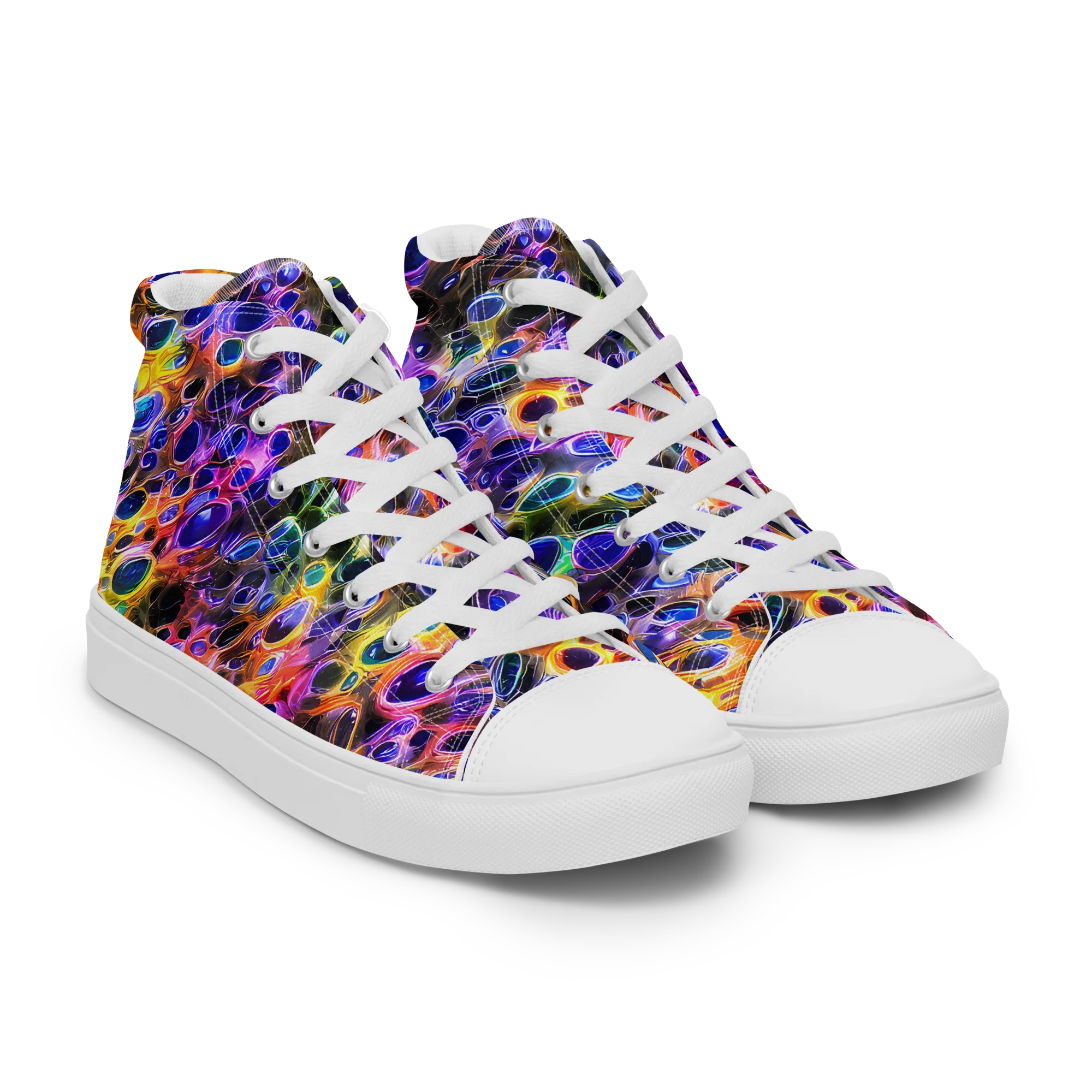 Neon Orbits on Women's High Top Canvas Shoes — Right Front