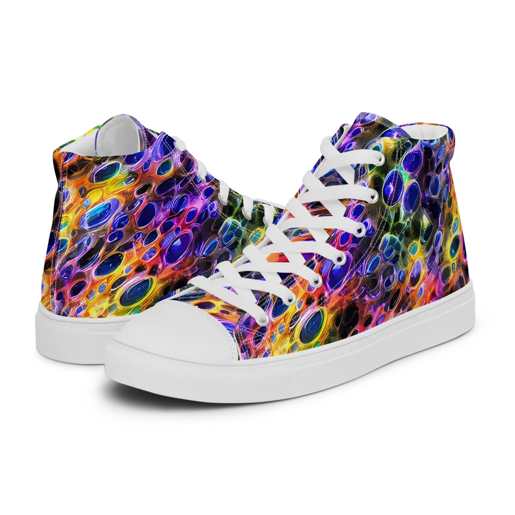Neon Orbits on Women's High Top Canvas Shoes — Left