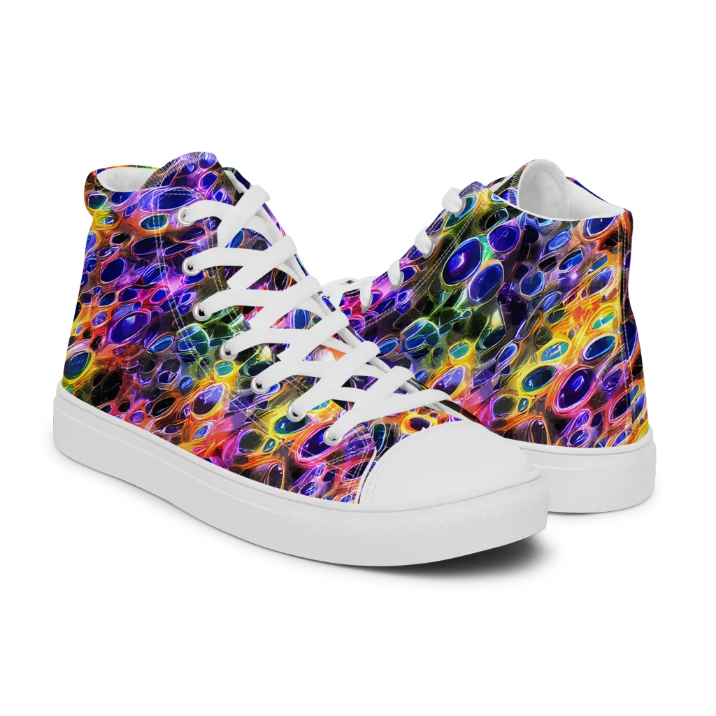 Neon Orbits on Women's High Top Canvas Shoes — Right