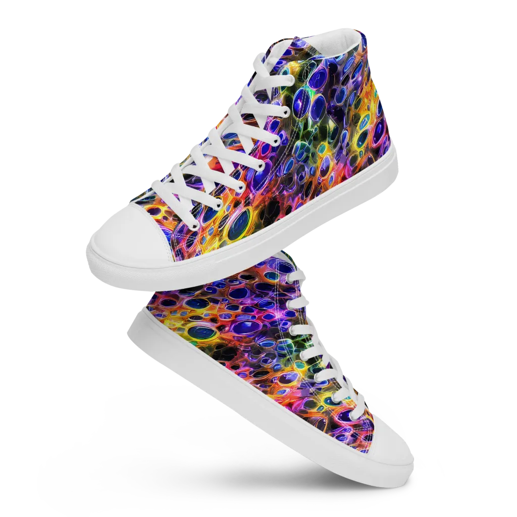 Neon Orbits on Women's High Top Canvas Shoes — Front
