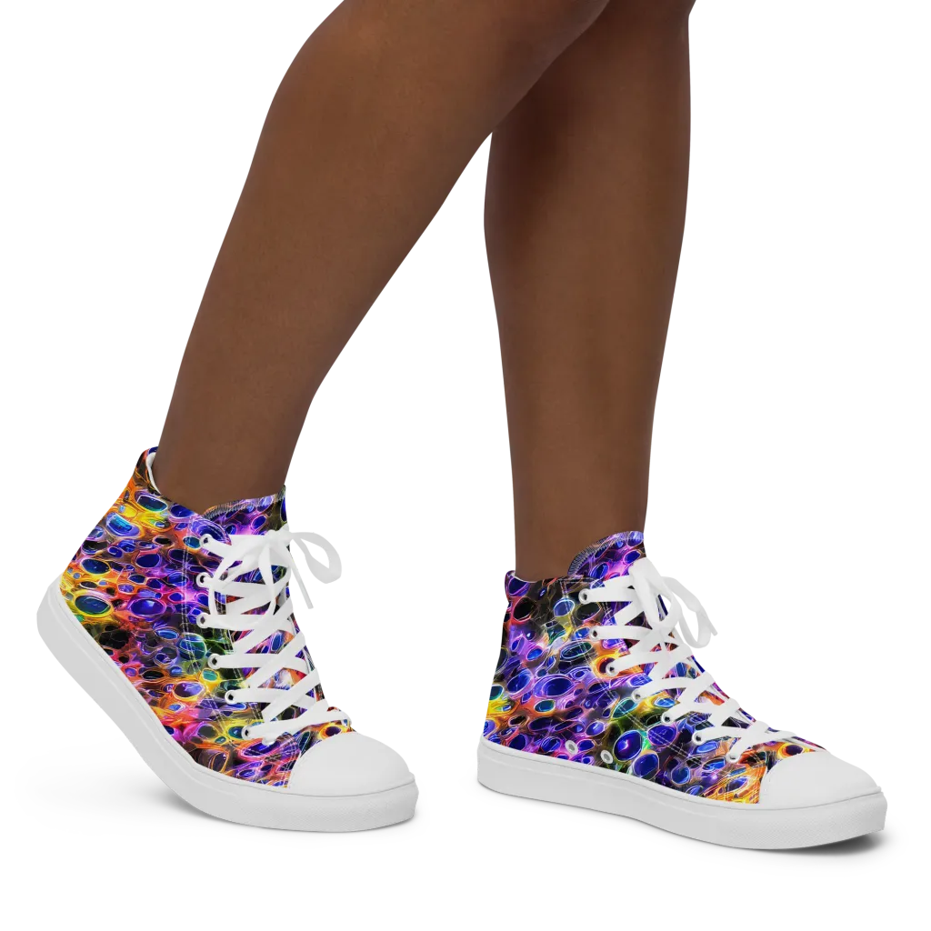 Neon Orbits on Women's High Top Canvas Shoes — Right