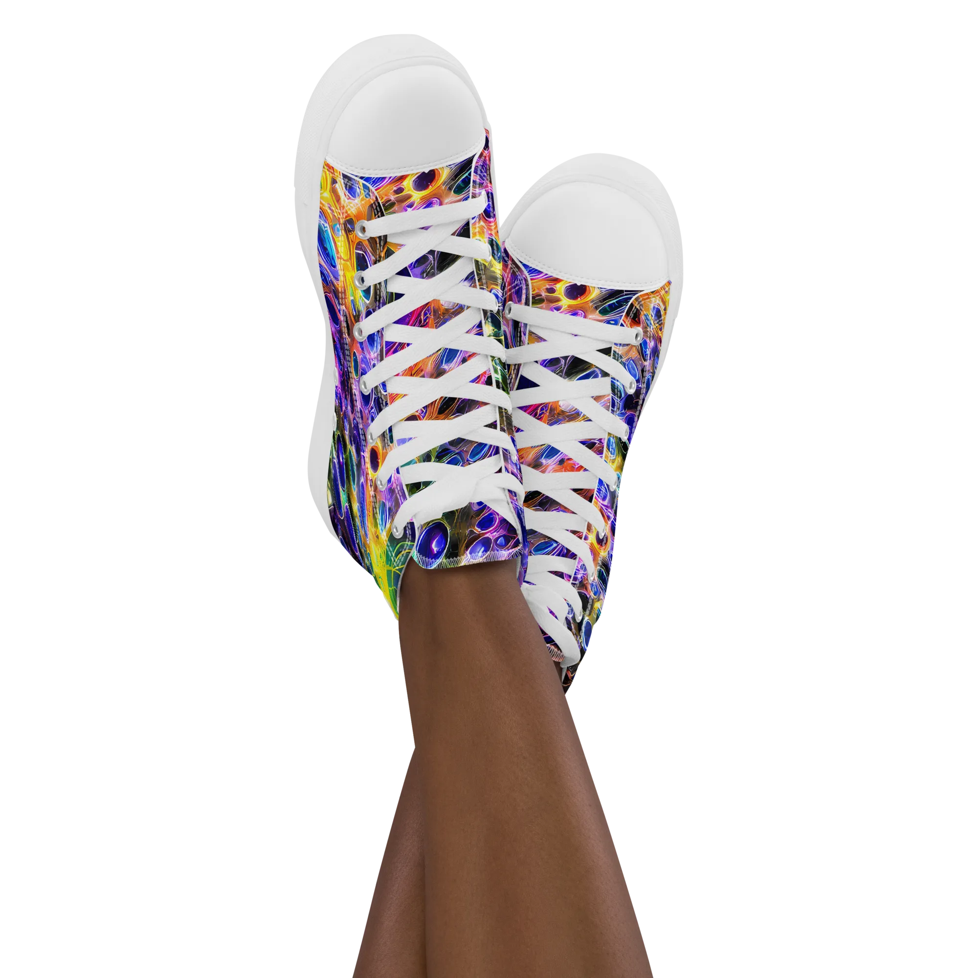 Neon Orbits on Women's High Top Canvas Shoes — Front