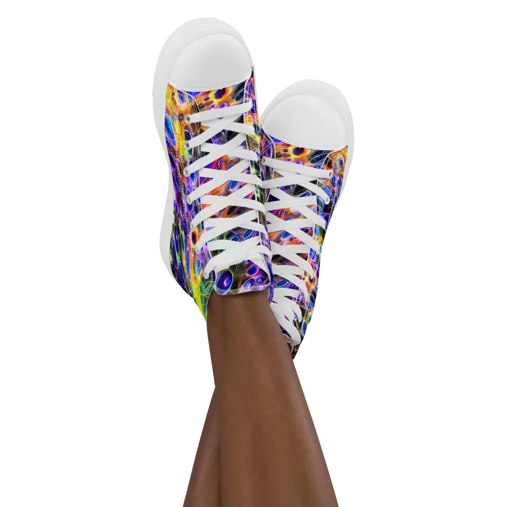 Neon Orbits on Women's High Top Canvas Shoes — Front