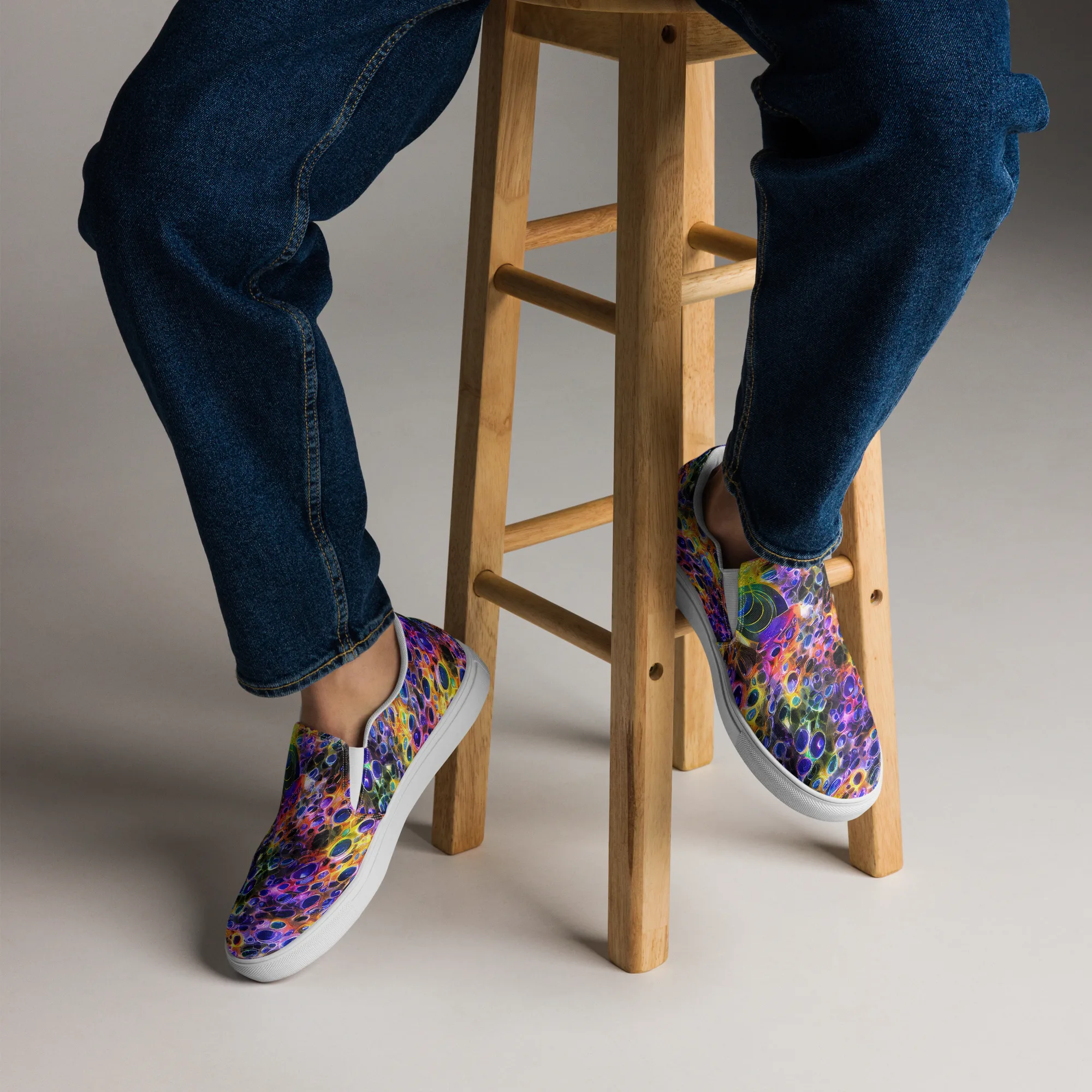 Neon Orbits on Men's Slip-On Canvas Shoes — Front