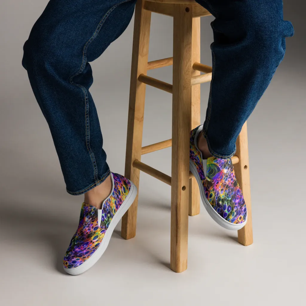 Neon Orbits on Men's Slip-On Canvas Shoes — Front