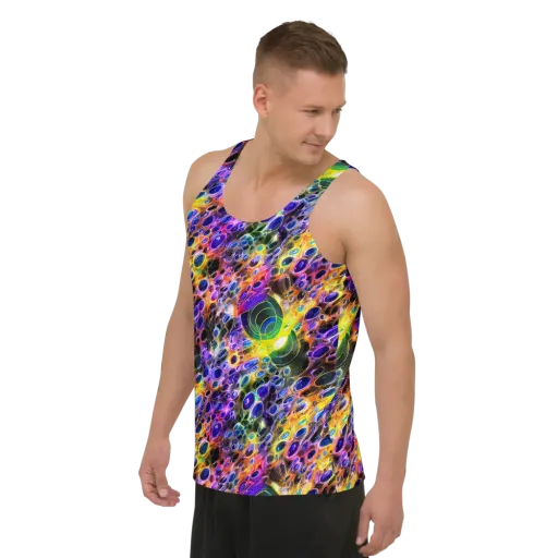 Neon Orbits on a Men's Tank Top