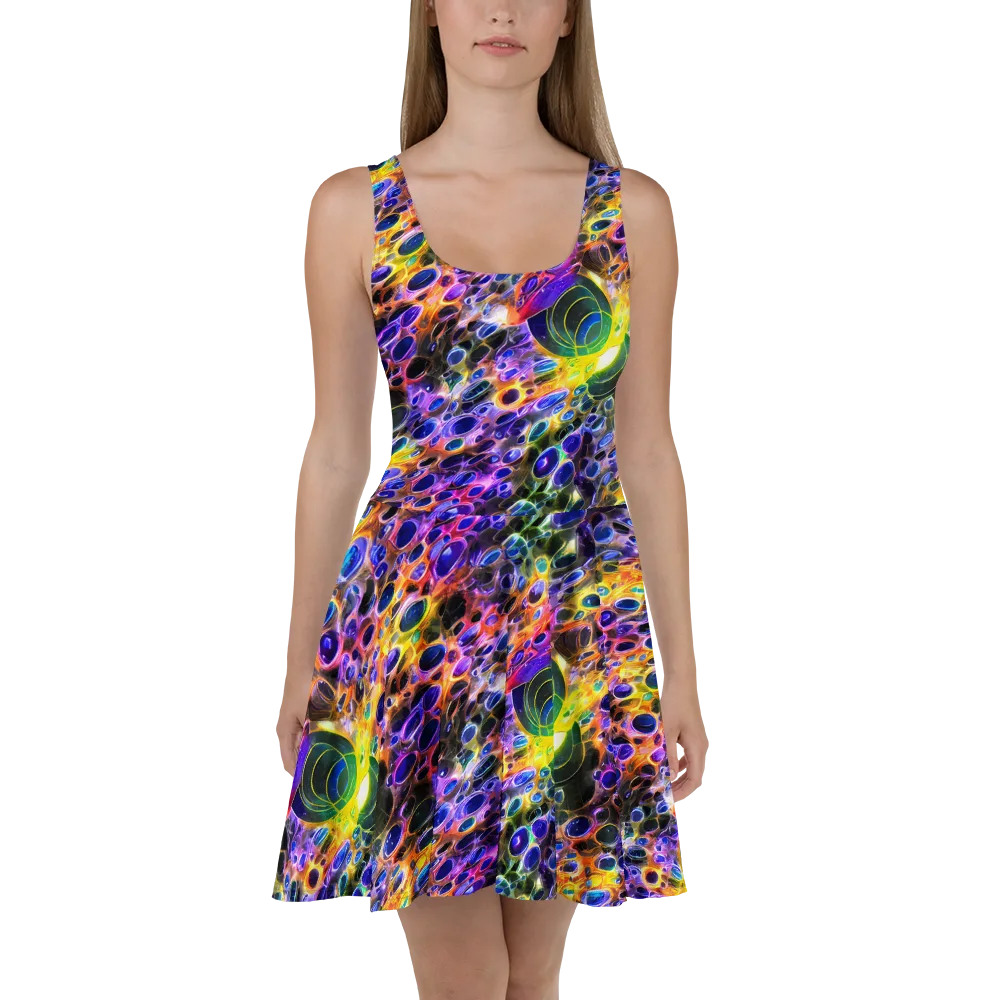Neon Orbits on Skater Dress — Front
