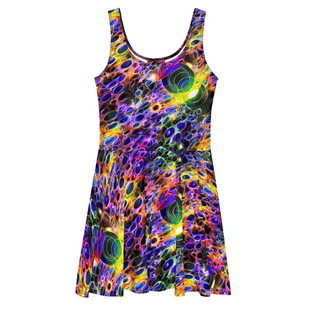 Neon Orbits on Skater Dress — Front