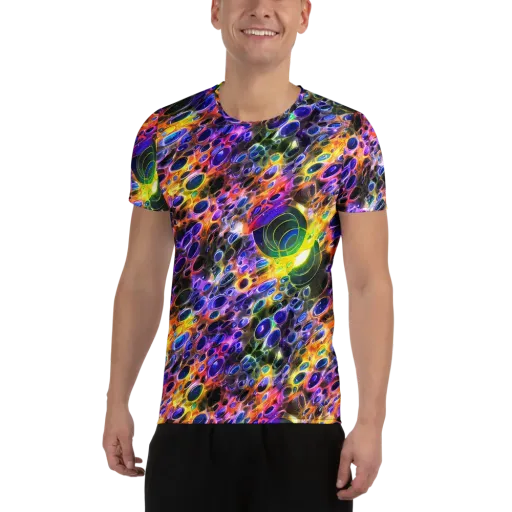 Neon Orbits on a Men's Athletic T-Shirt