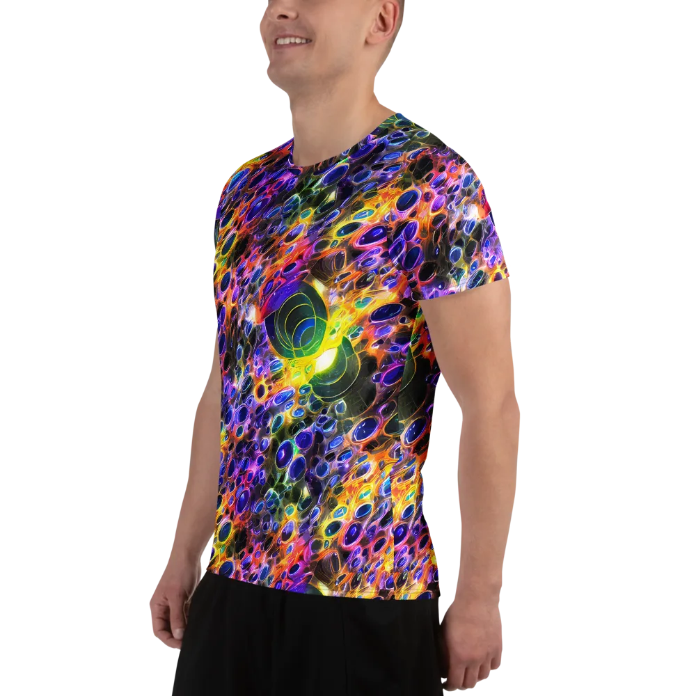 Neon Orbits on Men's Athletic T-Shirt — Left