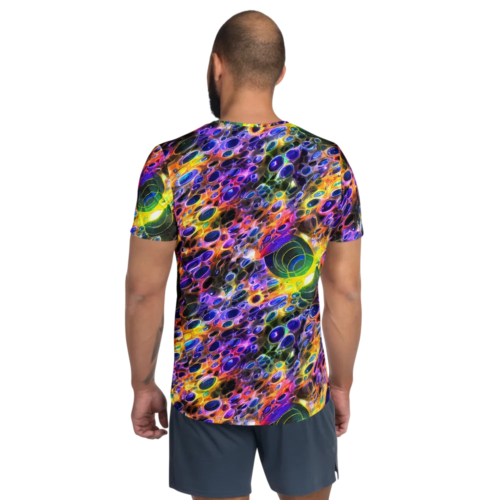 Neon Orbits on Men's Athletic T-Shirt — Back
