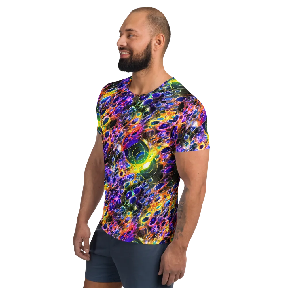Neon Orbits on Men's Athletic T-Shirt — Left