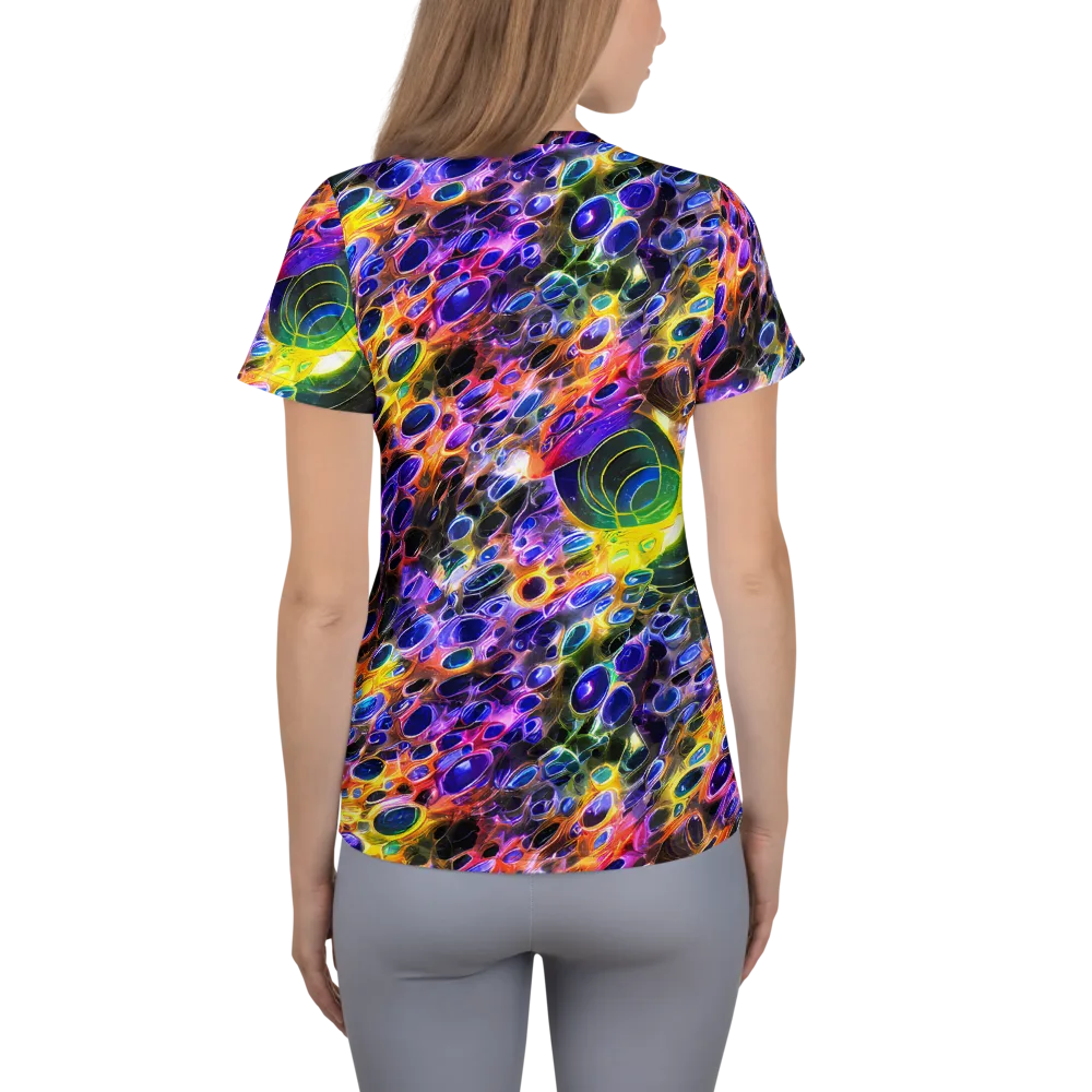 Neon Orbits on Women's Athletic T-Shirt — Back