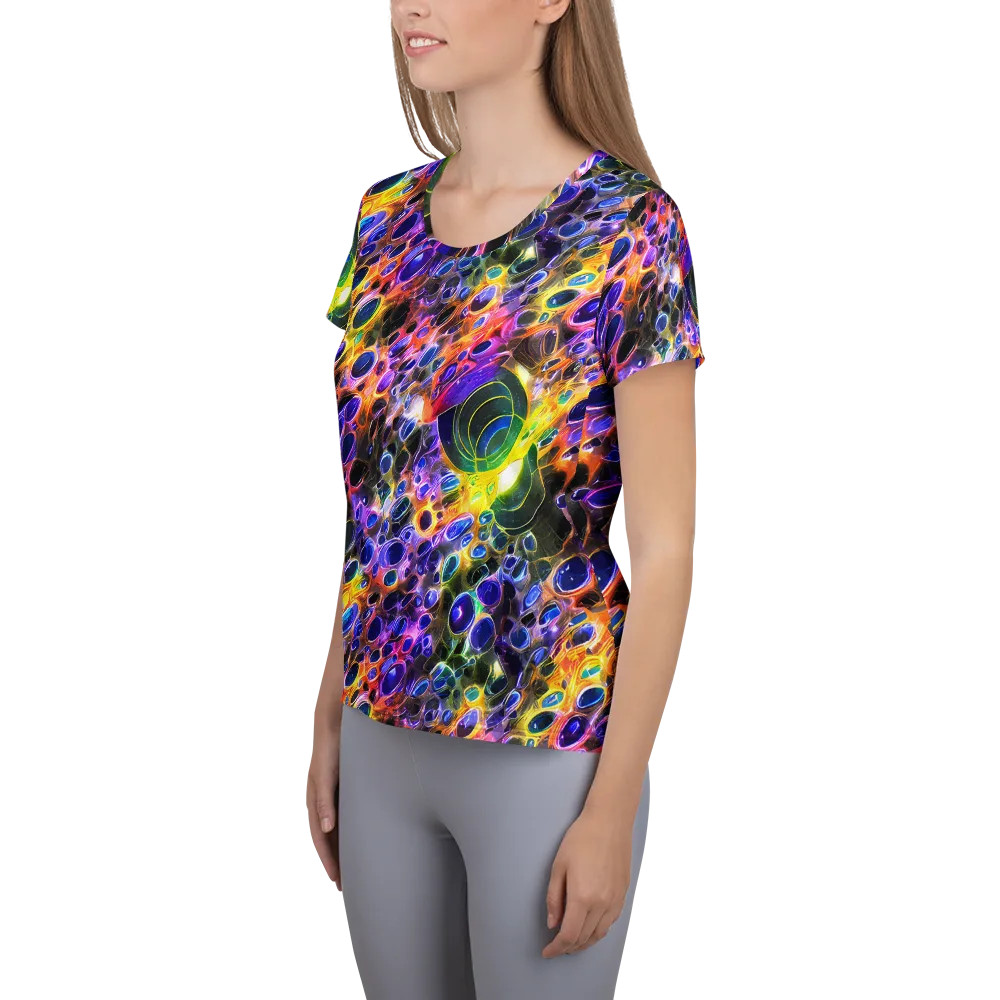Neon Orbits on Women's Athletic T-Shirt — Left