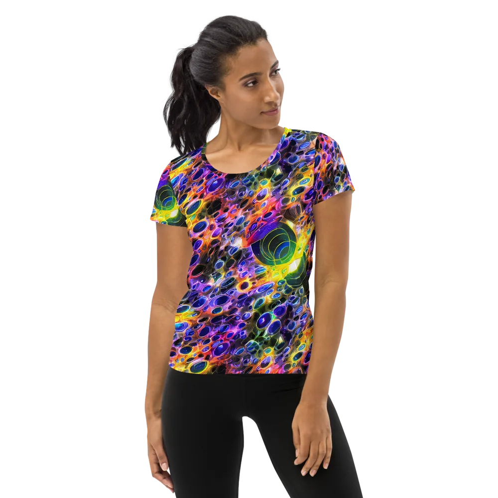 Neon Orbits on Women's Athletic T-Shirt — Front