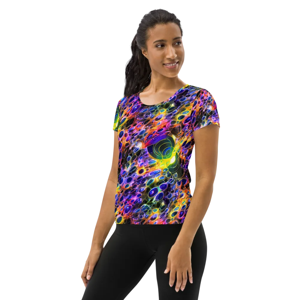Neon Orbits on Women's Athletic T-Shirt — Left