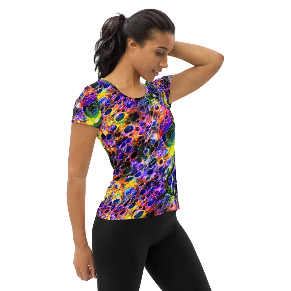 Neon Orbits on Women's Athletic T-Shirt — Right